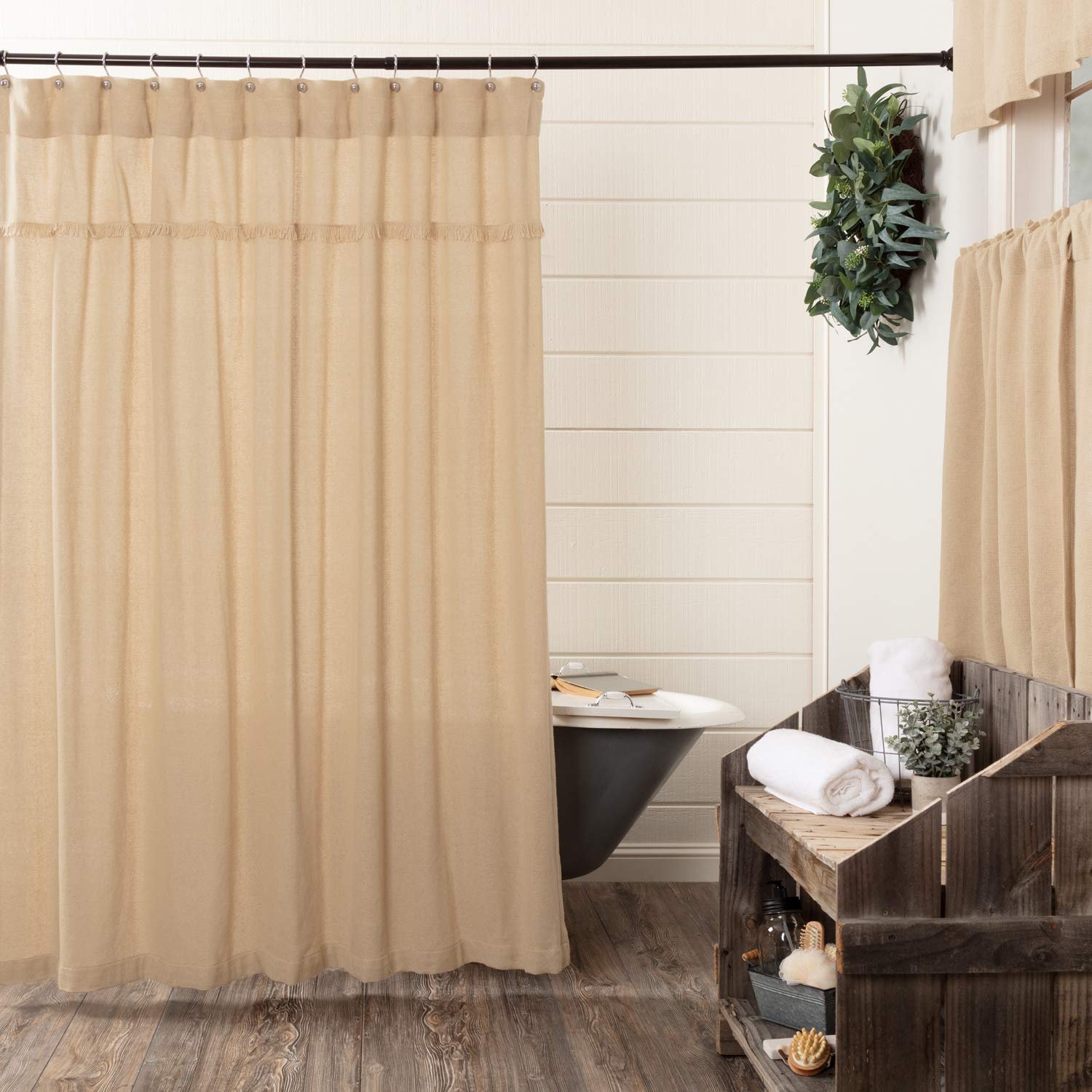 71iHYitvlxL.jpg VHC Brands Farmhouse Burlap Shower Curtain - Image 1